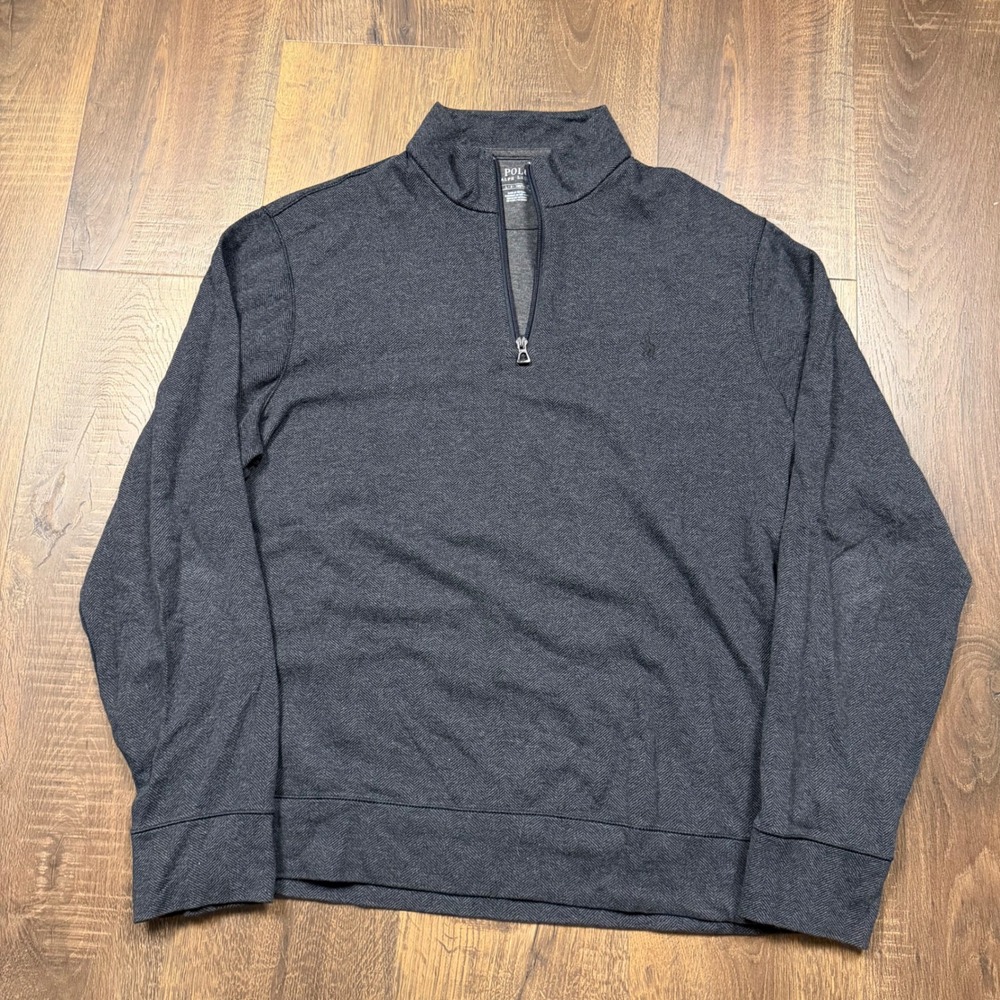 Polo Ralph Lauren Men's L Gray Herringbone Quarter Zip Pullover Sweatshirt